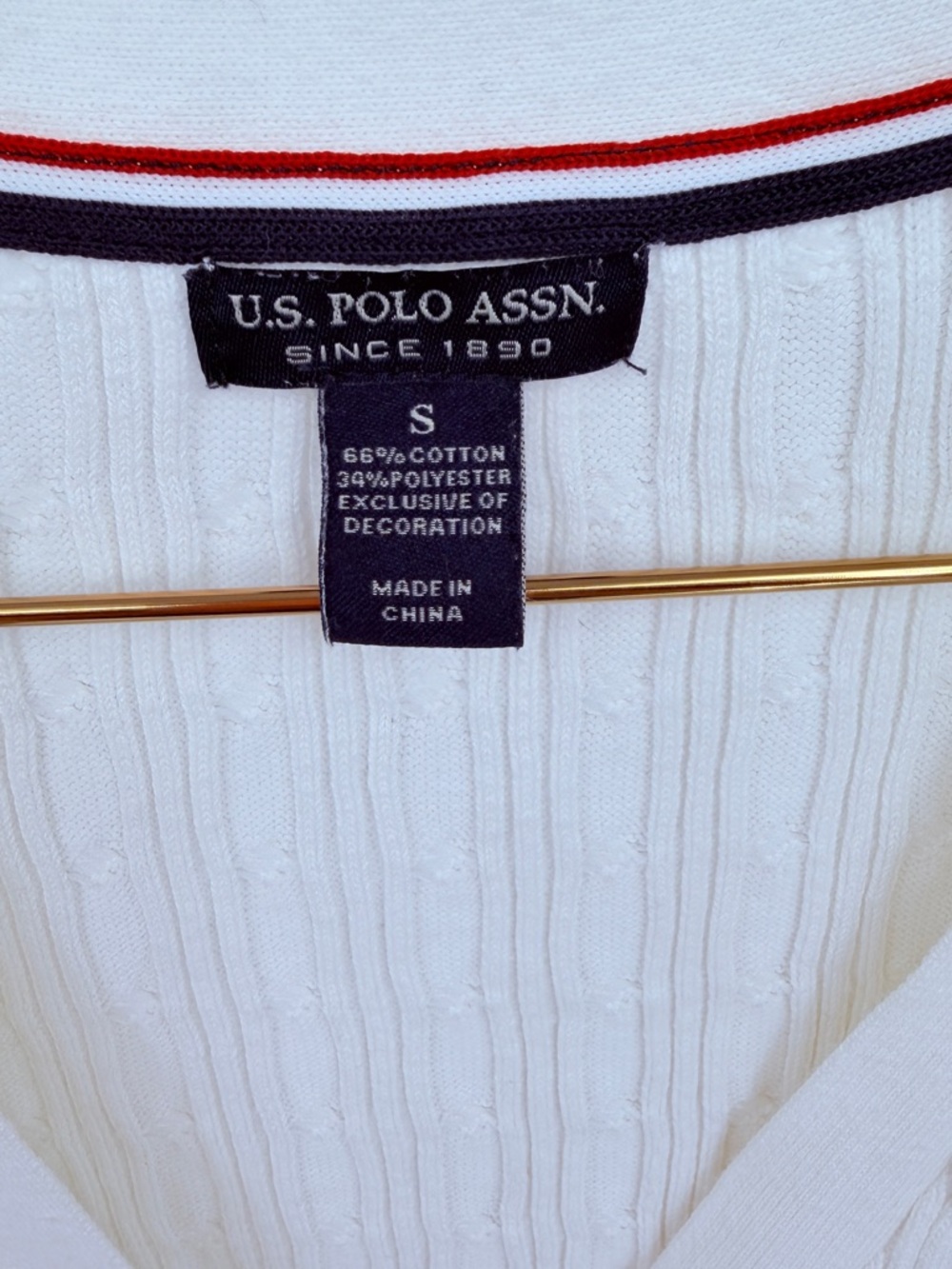 U.S. Polo Assn White Cable Knit Cardigan Small Preppy Classic Button Front - Picture 3 of 5